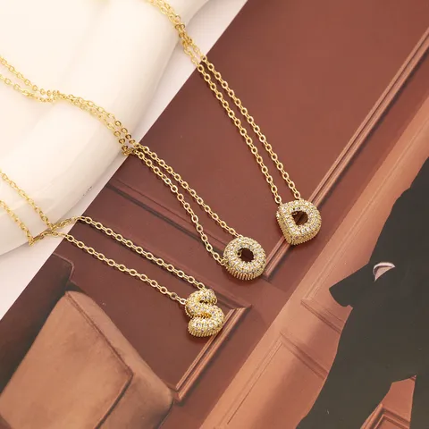 Mode Buchstaben Kupfer Zirkonia Anhänger Halskette Süß DIY Name Schlüsselbeinkette Statement Schmuck Geschenk