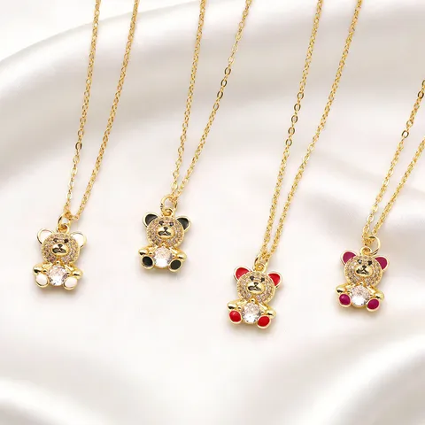 Cute Rhinestone Teddy Bear Pendant Necklace Gold Plated Animal Necklace For Women Fashion Light Luxury Enamel Jewelry Neckband