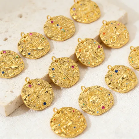 Ciondolo Zodiacale DIY Rame Placcato Oro Dodici Costellazioni Charm Strass Collana Versatile Accessorio per Gioielli