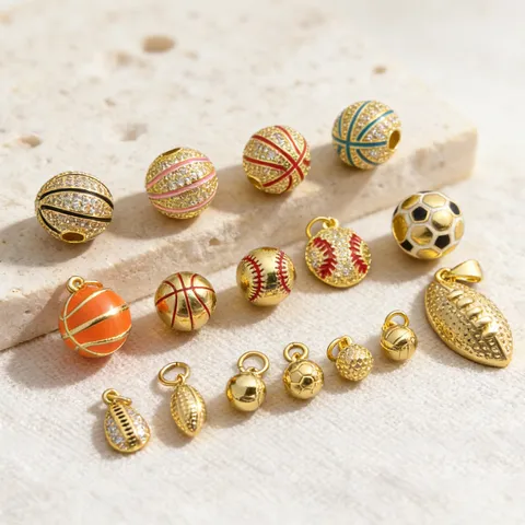 Europe US Pendentifs de Balle de Sport Cuivre Plaqué Or 3D Basketball Baseball Rugby Breloques Accessoires DIY