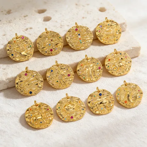 Ciondolo Zodiacale DIY Rame Placcato Oro Dodici Costellazioni Charm Strass Collana Versatile Accessorio per Gioielli