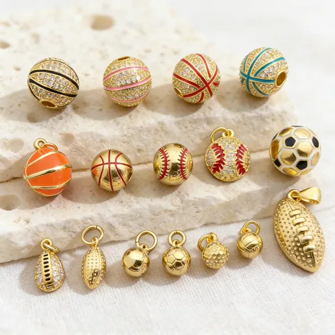 Europe US Pendentifs de Balle de Sport Cuivre Plaqué Or 3D Basketball Baseball Rugby Breloques Accessoires DIY