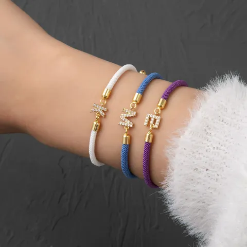 18 Karat Vergoldetes Kupfer Zirkonia Buchstaben Armband Für Damen Herren Verstellbares Geflochtenes Seil Initialen Armband Schmuck