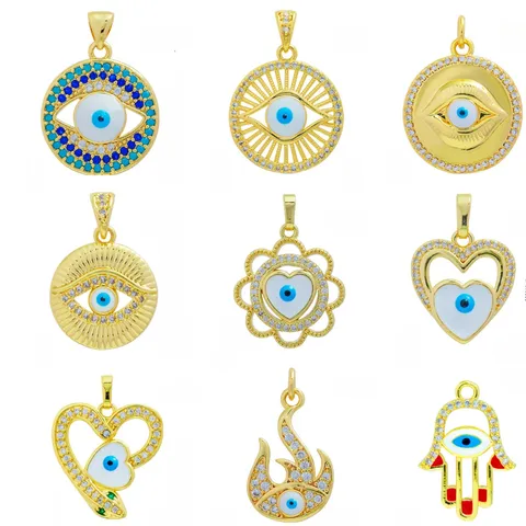 Ciondolo Occhio del Male in Rame Zirconia Smalto Mano di Fatima Gioielli Fai da Te Oro Cuore Fiore Collana Bracciale