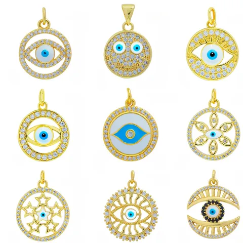 Dijes de Ojo de Mal de Ojo de Cobre Chapado en Oro Real de 18K Colgantes de Esmalte de Circonia Microincrustada para Fabricación de Joyas DIY Collares Accesorios Mujer