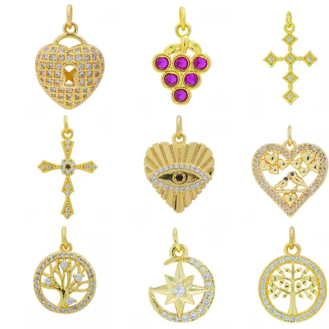 Ciondoli Croce Cuore in Rame e Strass Ciondoli Placcati Oro per Fai-da-te Gioielli Collana Bracciale Solo Ciondolo