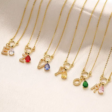 Minimalistisch Kupfer Strass Buchstabe Und Geburtsstein Anhänger Halskette Trendig Zart Schmuck Geschenk Für Damen