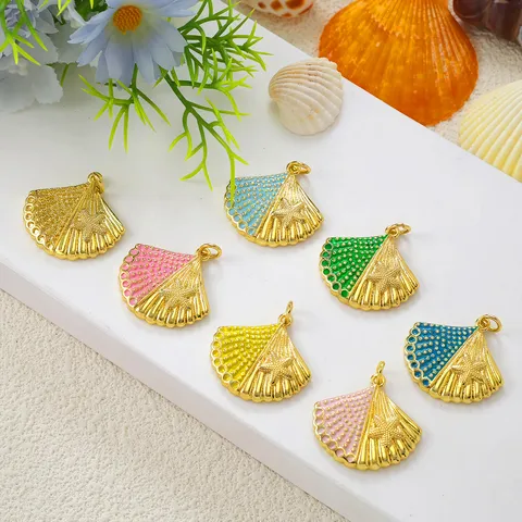 Colgantes de Caballito de Mar Concha y Estrella de Mar de Latón Bañado en Oro Real Dijes de Animales Marinos para DIY Collar Pulsera Pendientes Creación de Joyas