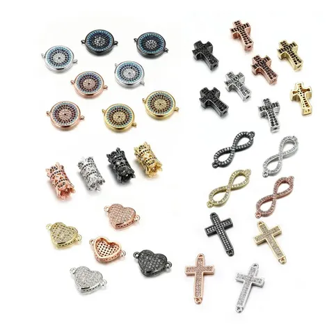 Kupfer Zirkonia DIY Schmuckzubehör Hohles Rundrohr Kreuz Unendlichkeit Böser Blick Perlen Charms Für Armband Halskette