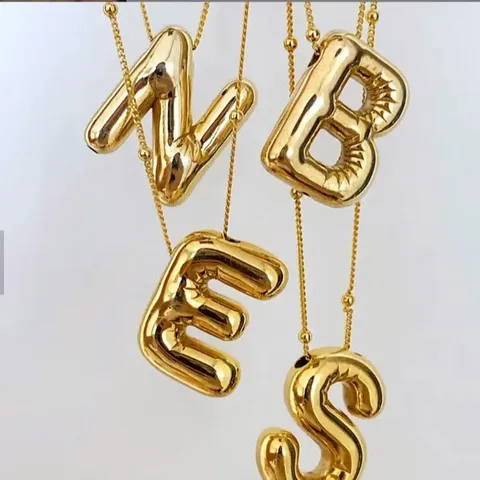 Collana Lettera Bolla 3D Per Donna Placcata In Oro 18K Ciondolo Iniziale Alfabeto Lucido Punk Hip Hop Gioielli Di Moda Regalo Unico