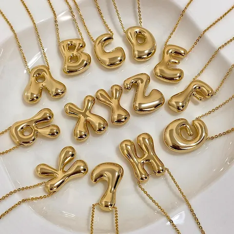 Mode 18K Vergoldet Kupfer 3D Blasen Initial Alphabet Anhänger Halskette Für Damen Herren Trendy Minimalistisch Schlangenkette Schmuck Geschenk