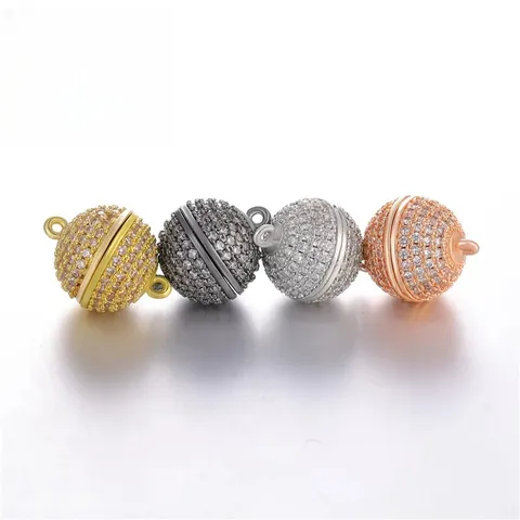Koperen Zirconia Ingelegde Magneetsluiting Bal Rond DIY Sieraden Connectors Voor Ketting Armband Maken 18K Verguld Sieradenonderdelen