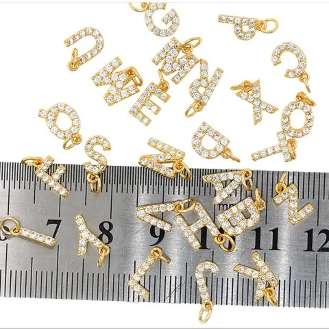 18K Gold Plated Copper Micro Pave Zirconia 26 English Alphabet Letter DIY Pendant Charms Jewelry Making Findings Accessories