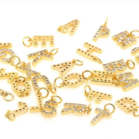 18K Gold Plated Copper Micro Pave Zirconia 26 English Alphabet Letter DIY Pendant Charms Jewelry Making Findings Accessories