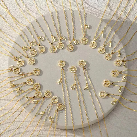 Minimalistischer Kupfer Strass Englische Buchstaben Anhänger Halskette Gold Platin Beschichtet Mode Damen Schmuck Geschenk