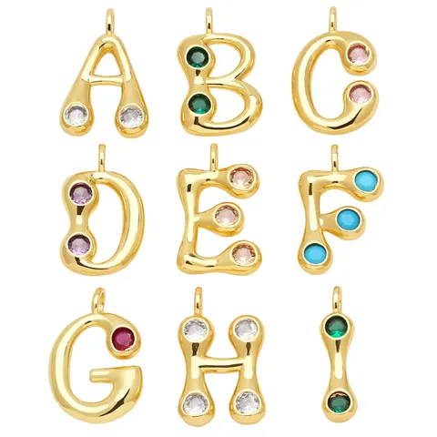 Minimalistische Koperen Micro-Ingelegde Zirkonia Traanvormige Initialen Letters Hanger DIY Gepersonaliseerde Mode Sieraden Bedel