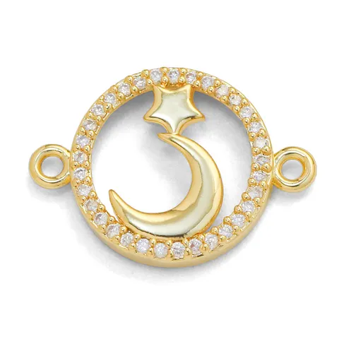 Kupfer Mikro Eingelegt Zirkonia Stern Mond Runde Verbinder Doppelanhänger DIY Armband Herstellung Zubehör Schmuck