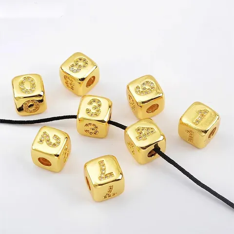 Abalorio de Número Cúbico de Cobre Colgante de Joyería DIY Zirconia Cristal Cuentas Accesorio Para Collar Pulsera Regalo
