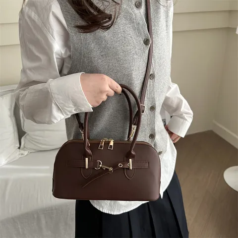 Sac à Main Vintage Commuting en Cuir PU pour Femmes Couleur Unie Poignée Supérieure Sac Bandoulière