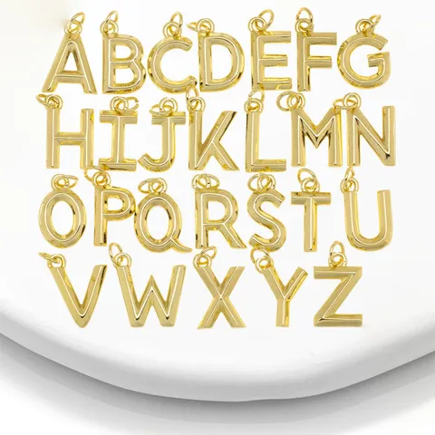 Colgante Charm de Letra Inglesa DIY de Cobre Chapado en Oro 18K Minimalista Accesorios de Joyería Acabado Pulido