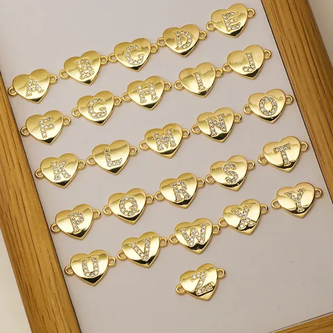 Kupfer Strass Herz Englischer Buchstabe DIY Schmuck Anhänger Charm Für Frauen Gold Silber Beschichtet Alphabet Verbinder Zubehör