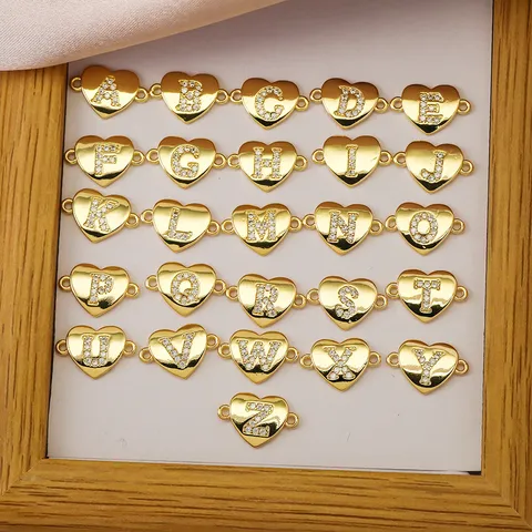 Kupfer Strass Herz Englischer Buchstabe DIY Schmuck Anhänger Charm Für Frauen Gold Silber Beschichtet Alphabet Verbinder Zubehör