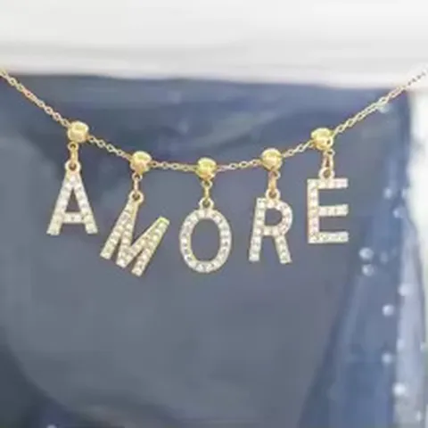 Minimalistisch Kupfer Buchstabe Anhänger Halskette Strass AZ Alphabet Box-Kette Modeschmuck Geschenk Für Damen Herren