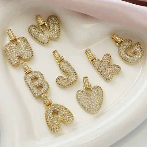 Minimalistisch Kupfer Mikro-Eingelegter Zirkonia Alphabet Buchstabe Anhänger Halskette Gold Platin Beschichtet Initialen Schmuck Geschenk