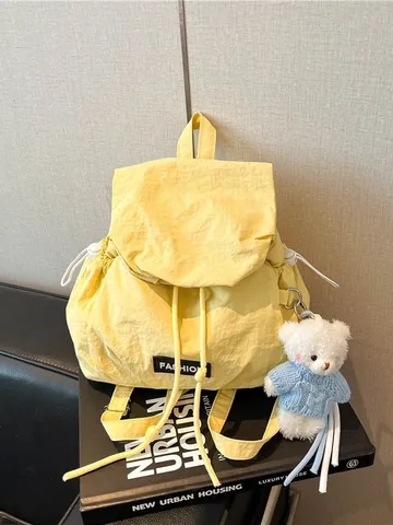 Casual Trekkoord Geplooide Rugzak Dames Koreaanse Stijl Veelzijdige Grote Capaciteit Reizen Schooltas Polyester