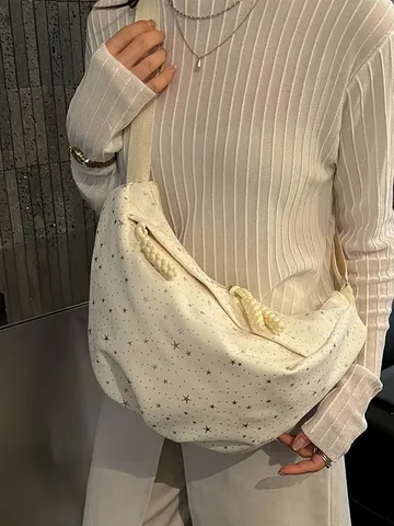 Donna Moda Tela Borsa a Tracolla Casual Pois Stellati Borsa Dumpling Design di Nicchia Borsa a Spalla Versatile