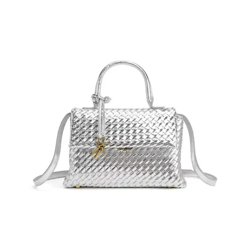 Bolso de Mano Tejido para Mujer Estilo Europeo Vintage de Cuero PU Bolso de Hombro Casual Retro Cartera Diaria