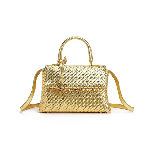Bolso de Mano Tejido para Mujer Estilo Europeo Vintage de Cuero PU Bolso de Hombro Casual Retro Cartera Diaria