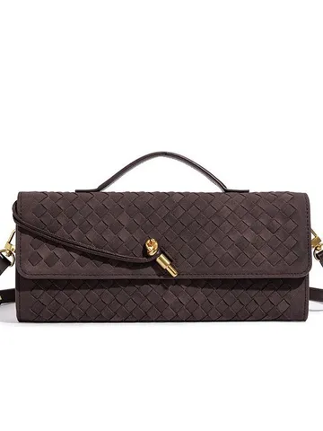 Bolso Tejido de Puerro de PU Vintage para Mujer Bolso de Hombro Minimalista Bolso Baguette Casual Hecho a Mano Color Sólido