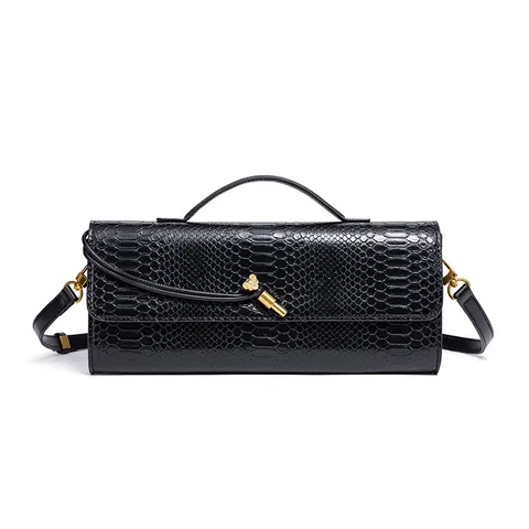 Bolso Baguette de Moda para Mujer Cuero PU Patrón de Serpiente Vintage Bolso de Hombro de Axila Bolso Elegante de Bloqueo