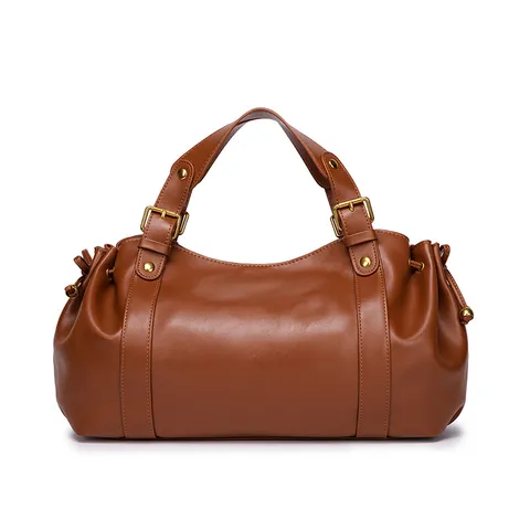 Bolso Tote de Cuero PU para Mujer de Gran Capacidad Vintage Commuting Bandolera Plisado Casual Bolso de Mano Con Hebillas Metálicas