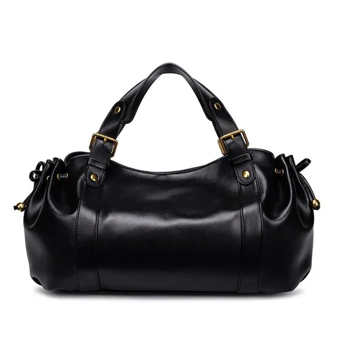 Bolso Tote de Cuero PU para Mujer de Gran Capacidad Vintage Commuting Bandolera Plisado Casual Bolso de Mano Con Hebillas Metálicas