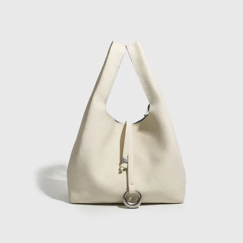 Bolso Saco de Cuero Genuino para Mujer Bolso Casual Minimalista Vintage Color Sólido Bolso de Hombro Bandolera