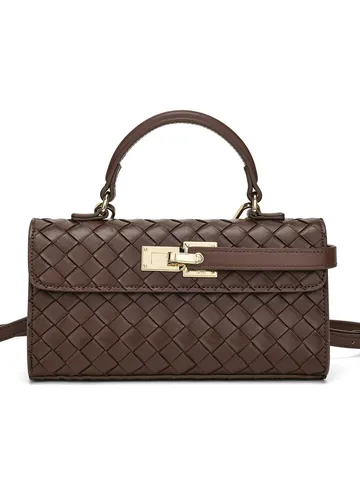 Bolso de Cuero Tejido con Asa Superior Minimalista Retro Moda Hombro Bandolera Casual Bolso de Mano Para Mujeres