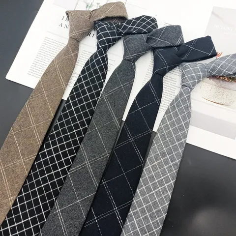 Men's Casual Narrow Necktie Retro Plaid Pattern Business Daily Wear Polyester Cotton Blend Fashion Neck Tie