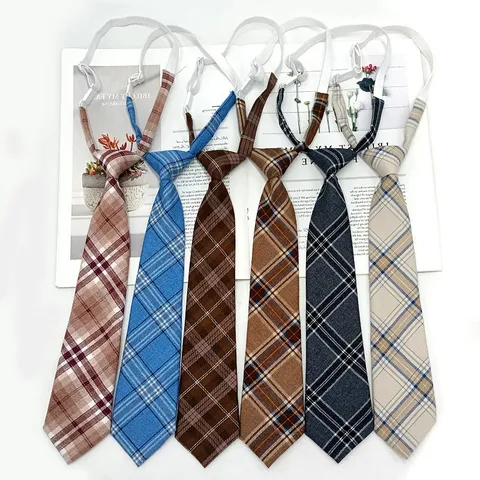 Women's Preppy Style Korean Version Pre-Tied Plaid Necktie Cute Uniform JK Tie Polyester Fashion Accessory