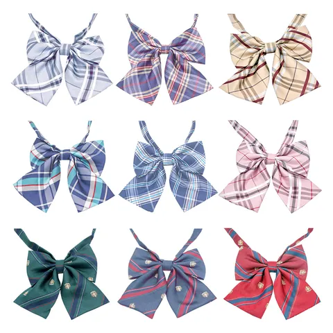 Korean Style JK Uniform Bow Tie Women Fashion Plaid Stripe Bowknot Collar Flower Student Neckwear