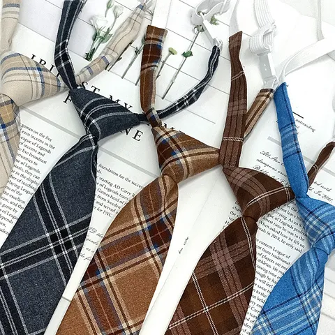Women's Preppy Style Korean Version Pre-Tied Plaid Necktie Cute Uniform JK Tie Polyester Fashion Accessory