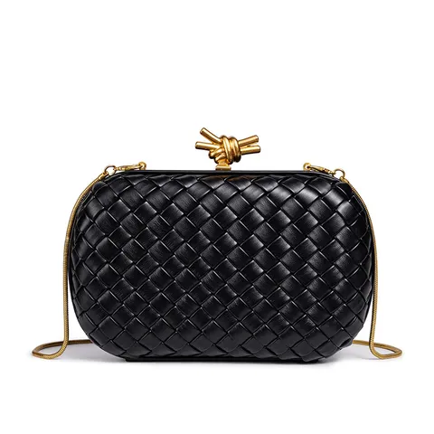 Bolso de Mano de Cadena Tejido de Lujo Ligero Moda Noche Conmutador Bolsa de Caja Hombro Bandolera Cuero PU