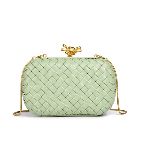 Bolso de Mano de Cadena Tejido de Lujo Ligero Moda Noche Conmutador Bolsa de Caja Hombro Bandolera Cuero PU