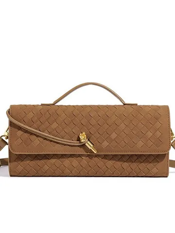 Bolso Tejido de Puerro de PU Vintage para Mujer Bolso de Hombro Minimalista Bolso Baguette Casual Hecho a Mano Color Sólido