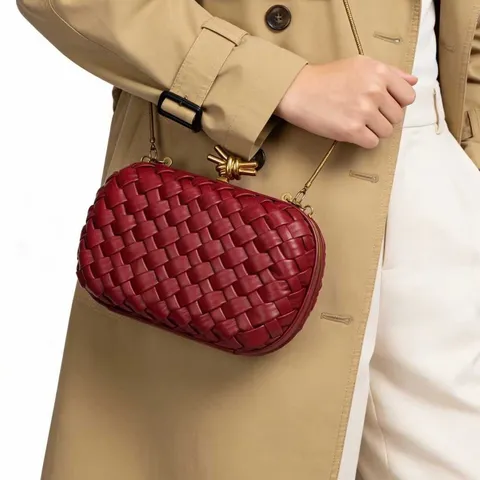 Bolso Cruzado de Cuero Tejido a Mano de Lujo para Mujer Moda Noche Embrague Bolso de Hombro
