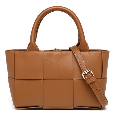 Mujer Tejido PU Cuero Bolso Bandolera Vintage Retro Tote Bolso de Mano Casual Bolso de Hombro Con Asa Superior Y Correa de Cadena