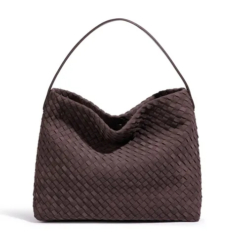 Retro Handwoven PU Leather Shoulder Bag Women Large Capacity Hobo Underarm Tote Vintage Casual Commuter Handbag