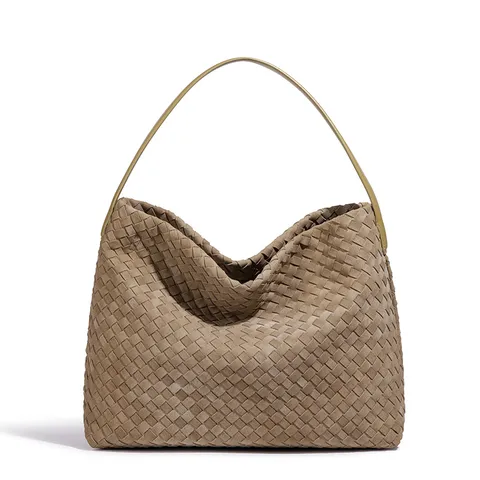 Retro Handwoven PU Leather Shoulder Bag Women Large Capacity Hobo Underarm Tote Vintage Casual Commuter Handbag