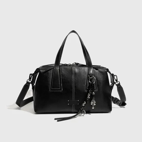 Bolso Boston Vintage de Cuero PU para Mujer Gran Capacidad Casual Color Sólido Asa Superior Bandolera Estilo Retro